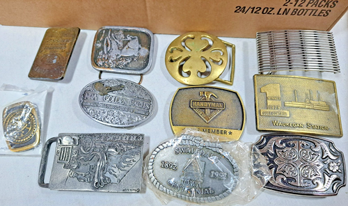Lot Of 11 Vintage Novelty Belt Buckles Mixed Deer Eagle Bass Etc