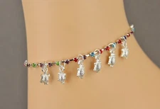 silver anklet turtle pendant charm dangle adjustable ankle bracelet 8-10"