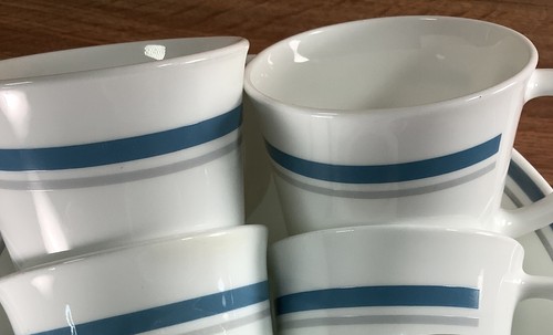 4 Corelle Mugs INDIGO/SLATE 3.5" Cups, 2 Bread Plates, Blue Gray Bands + Bonus! - Picture 4 of 10