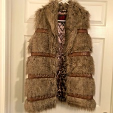 Beautiful Celsius Premium Faux Fur Long Vest With Faux Leather Trim Medium Euc