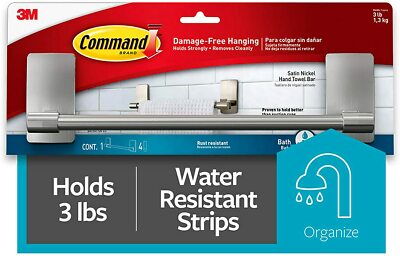 3M Command Satin Nickel Hand Towel Bar Towel Holder With Water