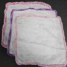 Vintage Handkerchief White With Crochet Lace Trim Edge Border 11" Set of 3 B