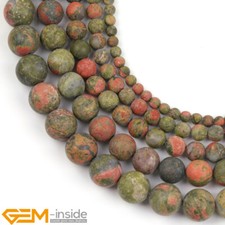Natural Green Unakite Jasper Frosted Matte Round Beads for Jewellry Making 15"