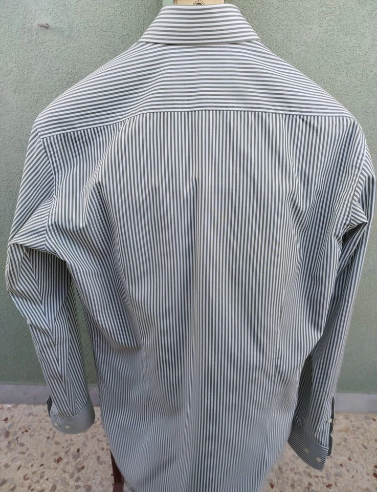 Camicia ETRO,Made Italy,GREEN stripes,logo ETRO,100% cotton,SIZE 39 (M Internat) - Immagine 3 di 4