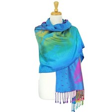 Women Rainbow Festival Scarf Blue Light Weight Bohemian Shawls Long Cozy Wraps