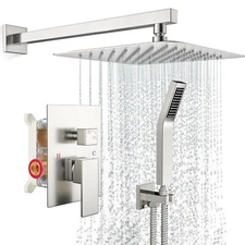 12 in Brushed Nickel Shower Faucet Combo Set Rainfall System With Handheld Spray