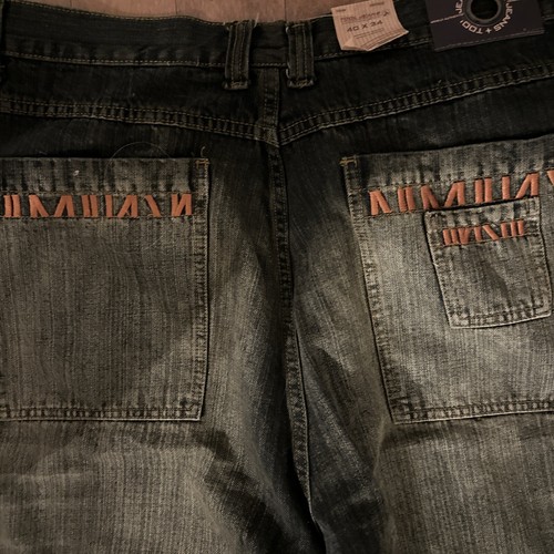 Jeans grafici Jay-Z nuovi con etichette Young Jay Z Y2K larghi lavaggio scuro taglia 40x34 mancante bottone - Foto 2 di 15