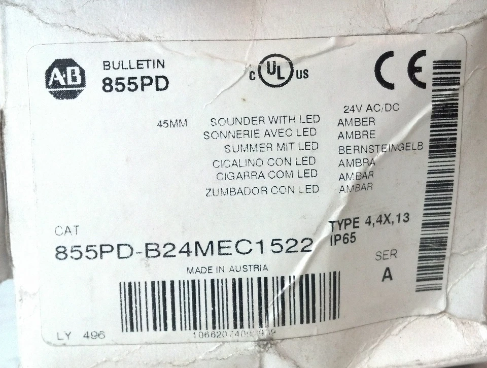 Lente Allen-Bradley 855PD-B24MEC1522 24 V AC/DC 45 mm âmbar luz piloto com som - Imagem 2 de 4