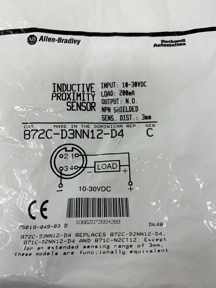 Allen-Bradley 872C-D3NN12-D4 12mm Barrel Inductive Proximity Sensor 10-30VDC - Image 2 of 3