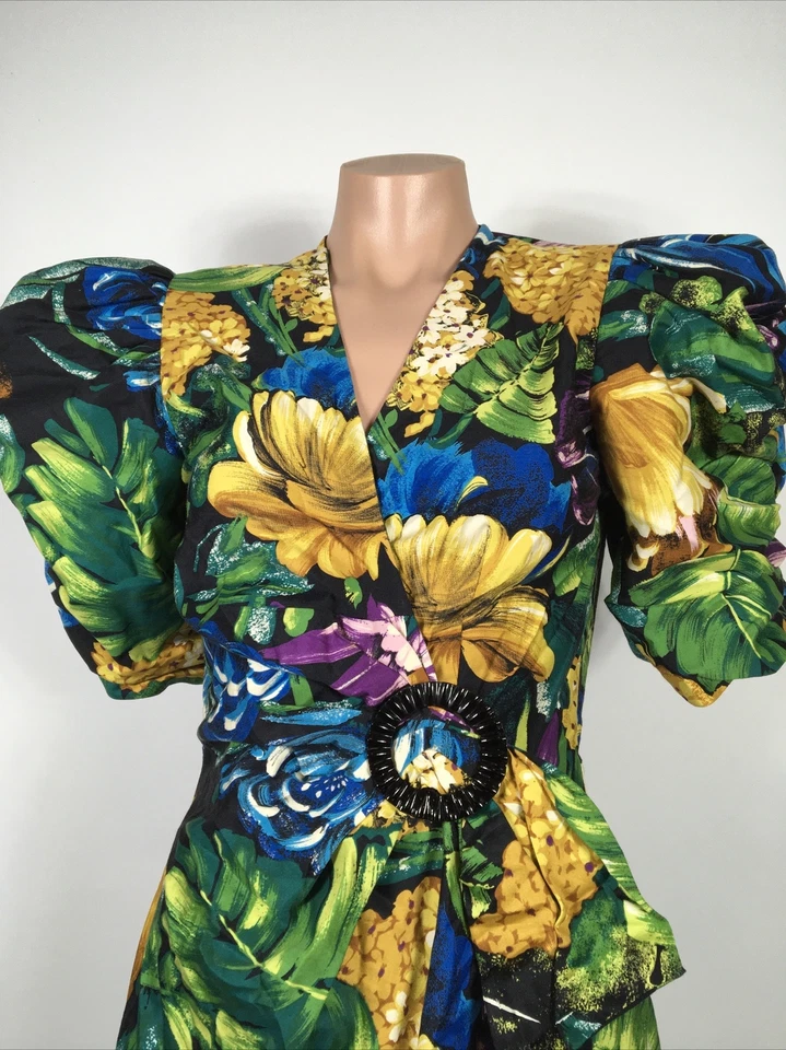 Vestido de cóctel vintage años 80 Barbara bb Collection floral hawaiano Resort Wear 6 Foto 3 de 4