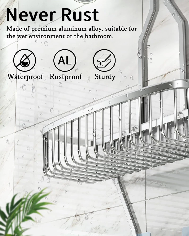 Shower Caddy Hanging Bathroom Organizer over Head Long Rack for Tall Showerhead