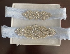 Blue Bedazzled Wedding Garter Set