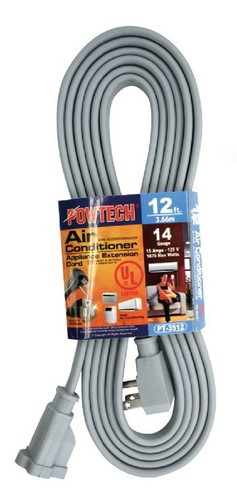12ft Heavy Duty Appliance AC Power Electric Extension Cord 14 Gauge 15A UL Gray - 第 3/5 張圖片