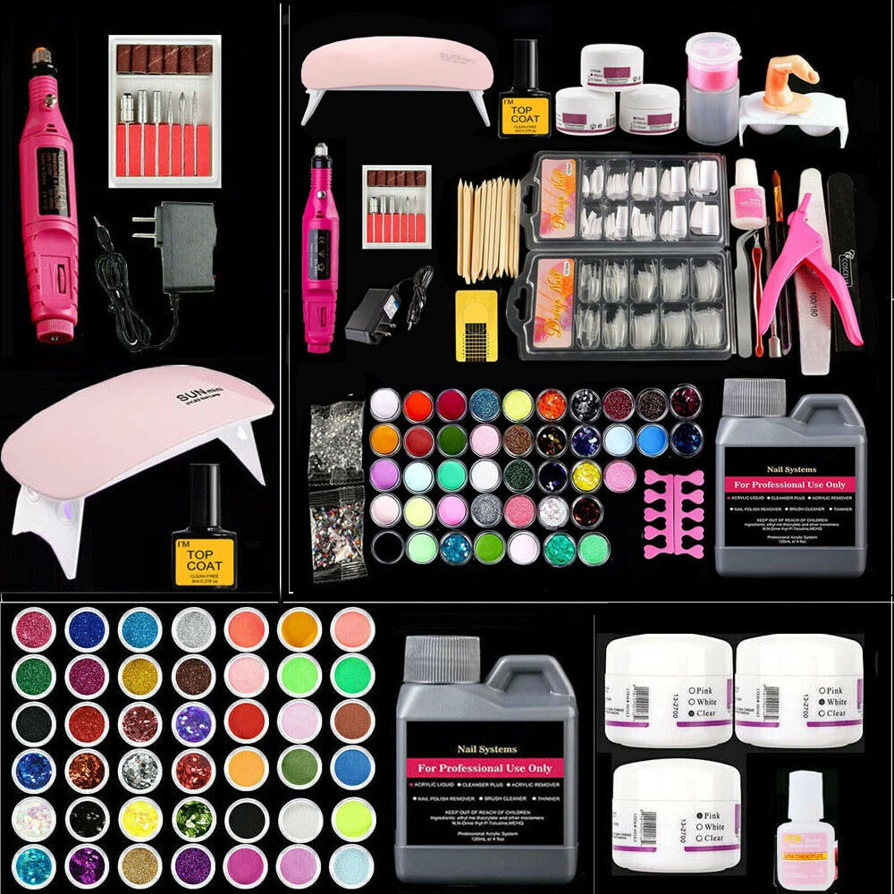 Acrylic Nail Kit with Drill Light Glitter Acrylic Powder Extension