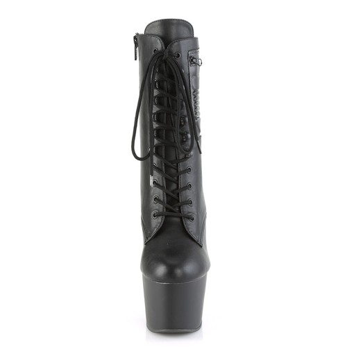 PLEASER Sexy 7" Heel Black Platform Lace Up Zipper Pocket Womens Ankle Boots - Picture 2 of 6