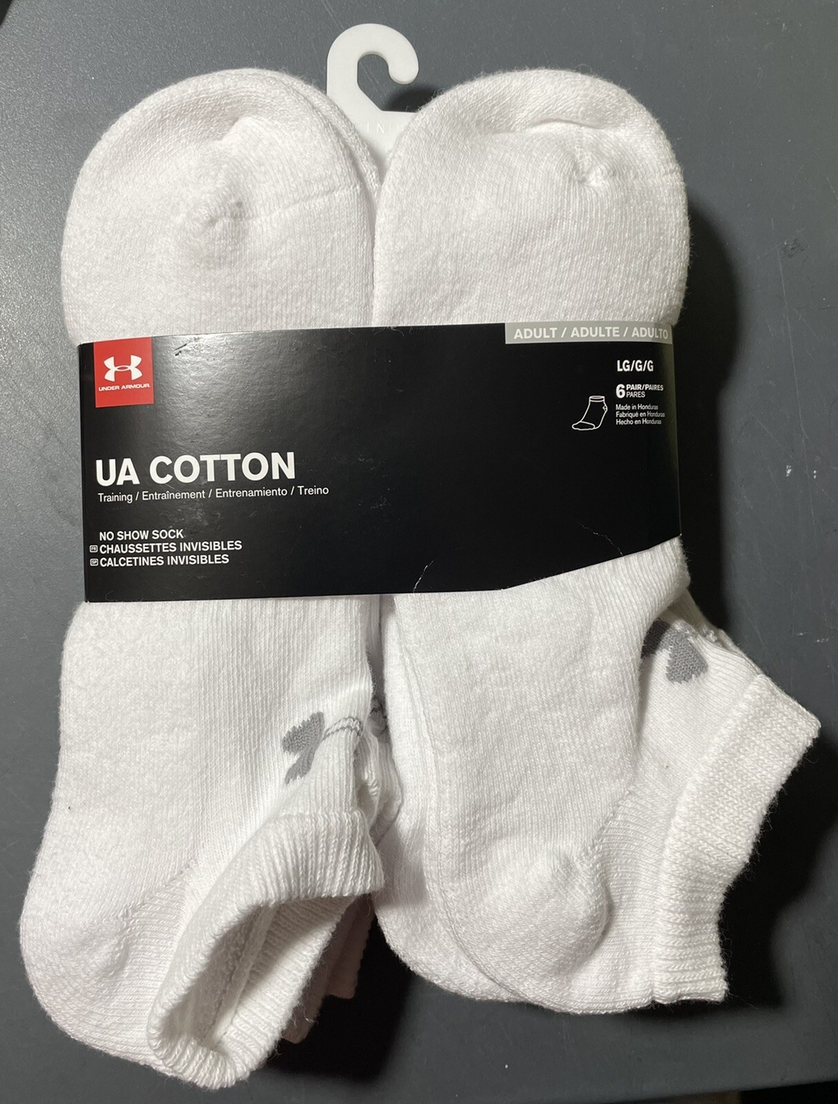 Under Armour Men's White Cotton No Show Socks 6 Pair Large (8-12) New W/ Tag 