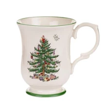 Spode 12-oz Christmas Tree Footed Mug - Romantic Shape Festive Porcelain Mug