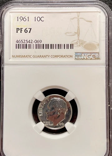 1961  10c PROOF ROOSEVELT SILVER DIME NGC PF67! ENN COINS