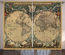 Vintage Curtains Old Map Ancient World Window...