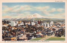 Seattle Washington Skyline Downtown Mount Rainier Early 1900s Vtg Postcard A64