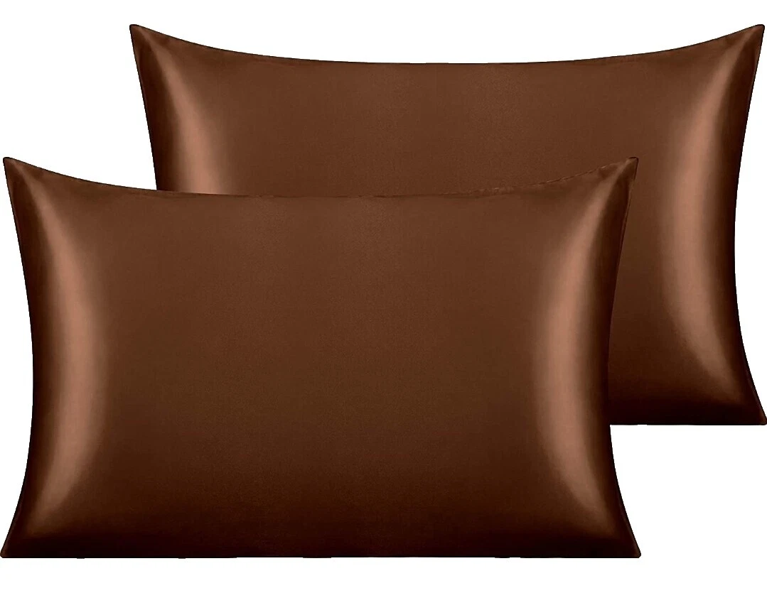 Fundas de almohada Marrón Satinado