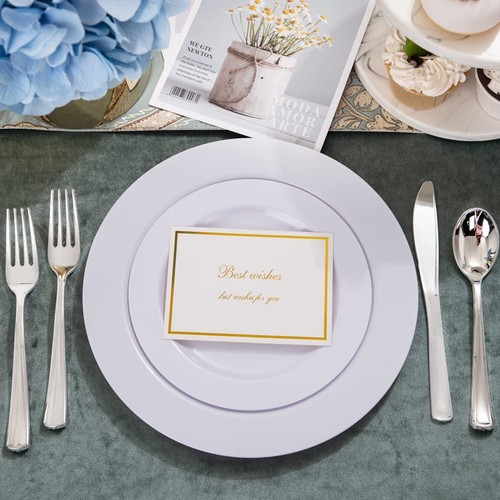 FLOWERCAT 100PCS White Plastic Plates-Heavy Duty White Disposable Plates for ... - Picture 5 of 9