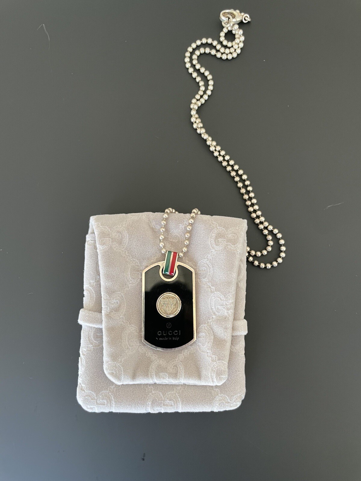 Gucci Dog Tag Name Plate Enamel Silver Crest Sterling… Gem