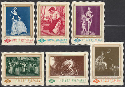 Briefmarken-Set Rumänien 1967 – Komplette Ausgabe Gemälde, Postfrisch (Nr. 2576-2581)
