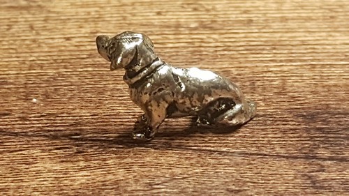Alte kleine Figur sitzender Dackel, Bronze/Messing versilbert, Jagd Jäger - Bild 2 von 5