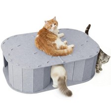 PETKARAY Large Felt Cat Tunnel, Double S-Shaped Hideaway for Indoor Cats, Intera