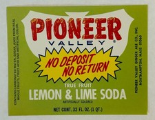 Original Pioneer Valley True Fruit Lemon & Lime Soda Label Northampton Mass New