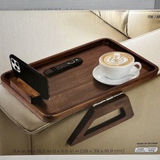Bandeja reposabrazos sofá madera acacia - Mesa auxiliar sofá con clip para teléfono y aperitivos - NUEVO EN CAJA