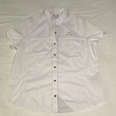 L.L.Bean White XL Short Sleeve Fishing Shirt UPF 50+ Button-Up Vented Collared
