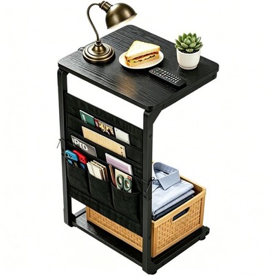 Wood Pedestal Small TV Trays for Eating on Couch, C Shaped End Table for Couc...