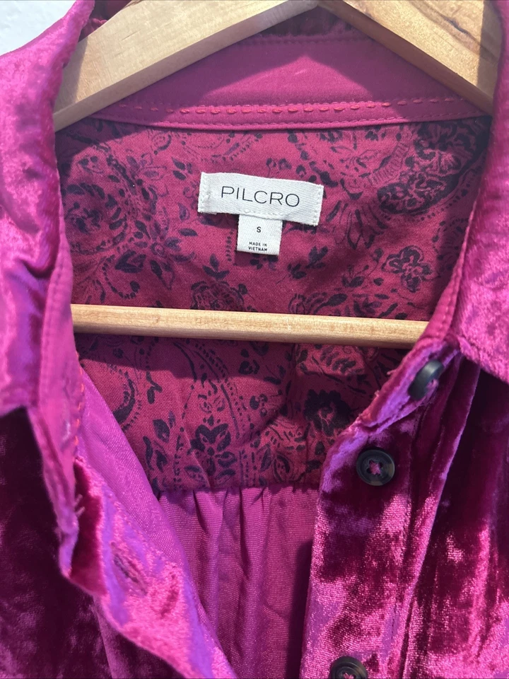 Camisa Clásica Anthropologie Pilcro Terciopelo Frambuesa Triturada Mujer Botón S Boho Foto 3 de 4