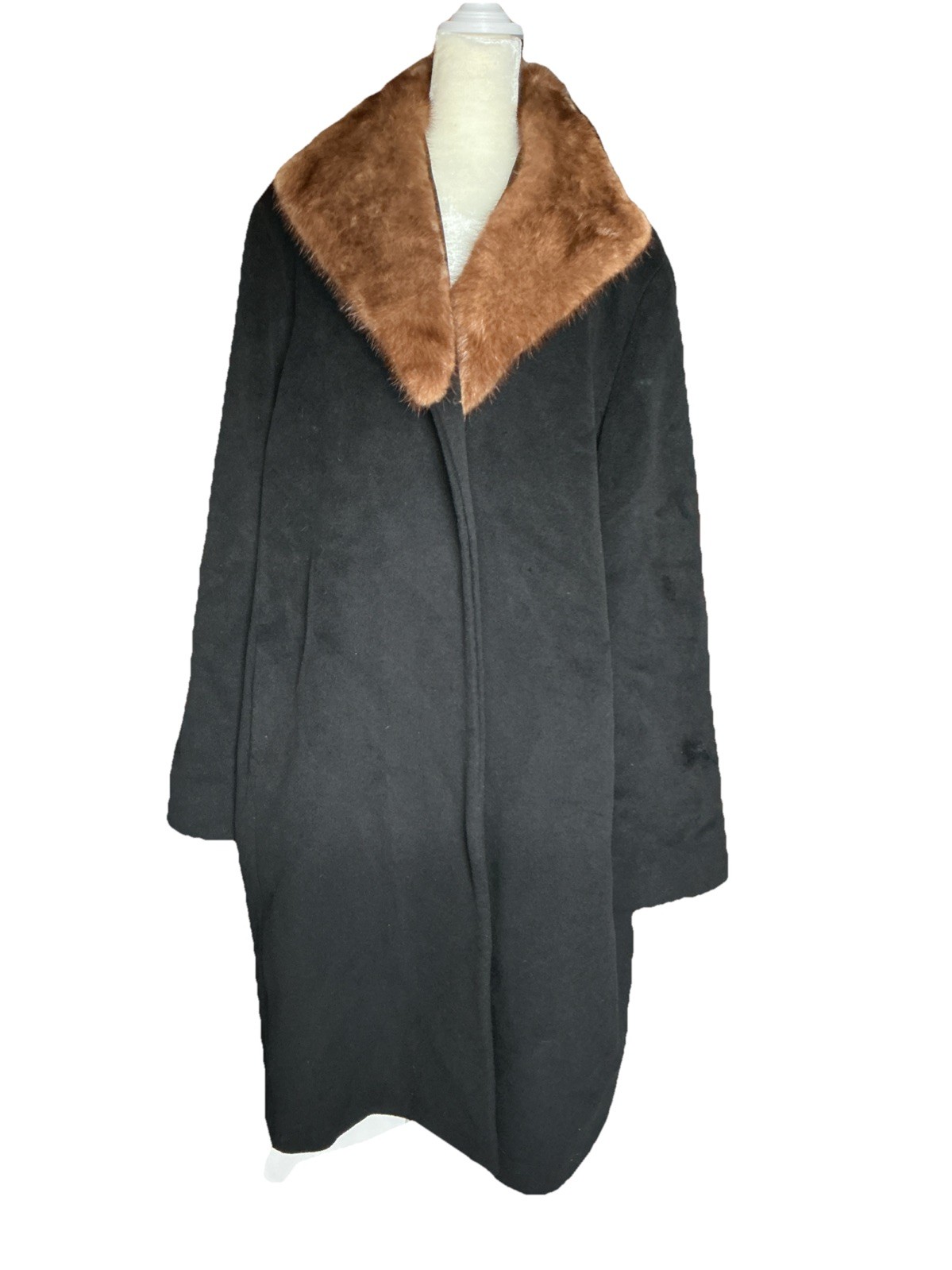 Cinzia Rocca Black Wool Coat Mink Fur Collar Italy Made Size US 20 / EU 50