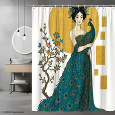 Elegant Peacock Shower Curtain with Floral Design