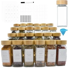 Glass Spice Jars with Bamboo Lids, 4 oz, 24-Piece Set, 191 - Spanish and Engl...