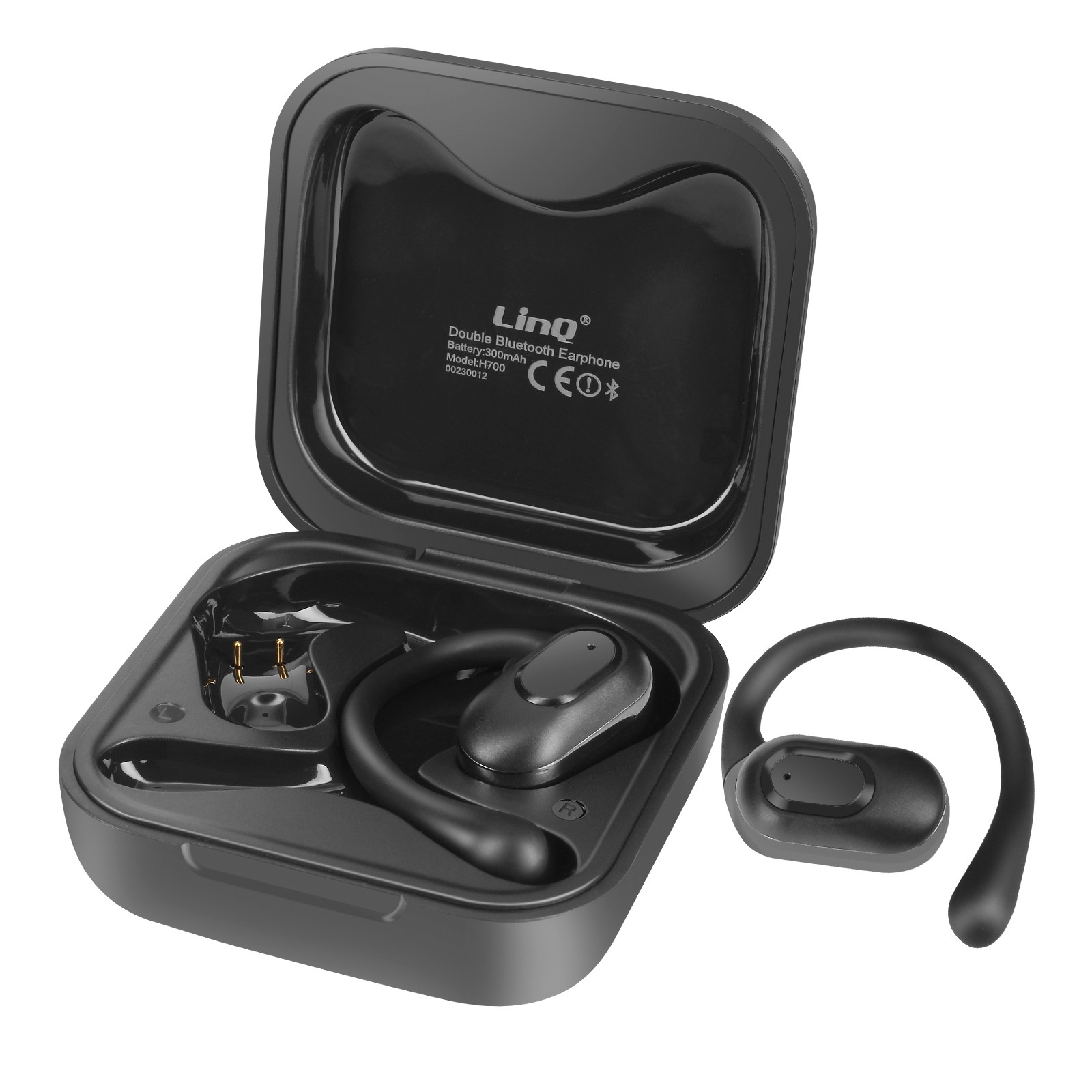 Casque Bluetooth sport LinQ à conduction osseuse noir avec boîtier de charge