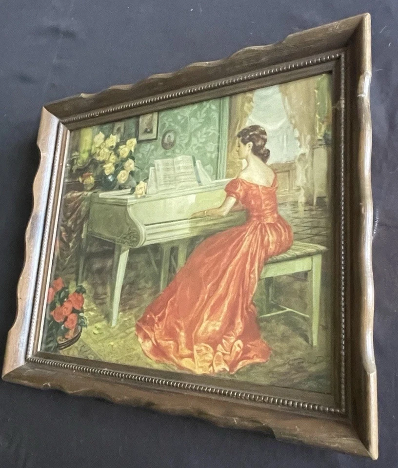 Arte enmarcado en madera de colección Antoni Ditlef “ALLEGRO” (Dama al piano) impresión RARA 18,5x15,5 Foto 3 de 4