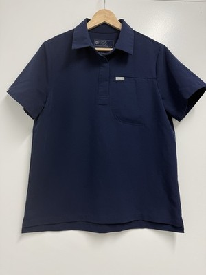 FIGS Technical Collection Women s Scrub Polo Top Navy S Pocket Hidden Button