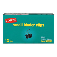 Staples Brand Small Binder Clips, 0.75" Capacity, Black, 12 Clips/Pack 15350