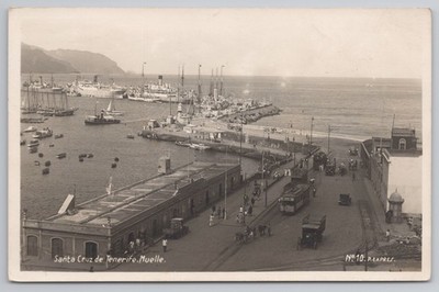 Santa Cruz de Tenerife Hafen Muelle Straßenbahn Kanarische Inseln 20er Jahre Postkarte