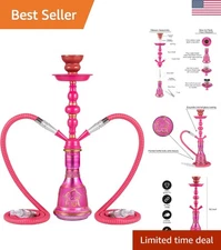 20-Inch Pink Hookah with 2 Hoses - Perfect for Social Smoking & Easy Clean