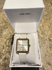 New Nine West Women's Gold White Strap Watch N2670GPWT