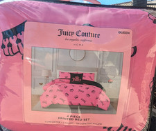 Juicy Couture Hot Pink/Black Crowns & Logos QUEEN 4pc Set Comforter,Shams,Pillow