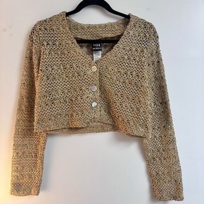 Vintage My Michelle Crochet Chenille Knit Cardigan Sweater Beige Juniors 11/12