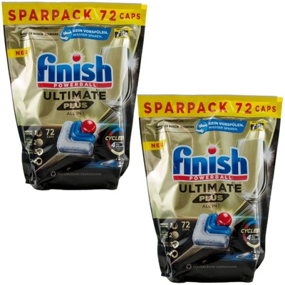 finish Ultimate Plus Caps 2 x 72 Stück wasserlösliche Hülle Spülmaschine Tabs