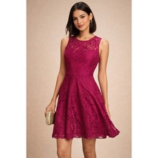 Lulus Dress Womens Small Red Floral Lace Fit & Flare Sleeveless Lined Party