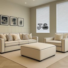 Elegant Borios 4-Piece Beige Cream Sofa  Set 3+2 Seater Armchair with Footstool